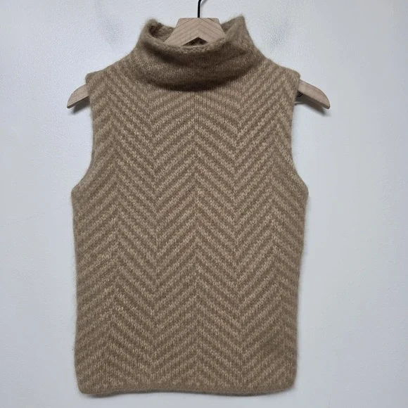 Ralph Lauren Sport Sweater Vest Women's M Brown Mohair Wool Blend Turtleneck - Picture 1 of 9